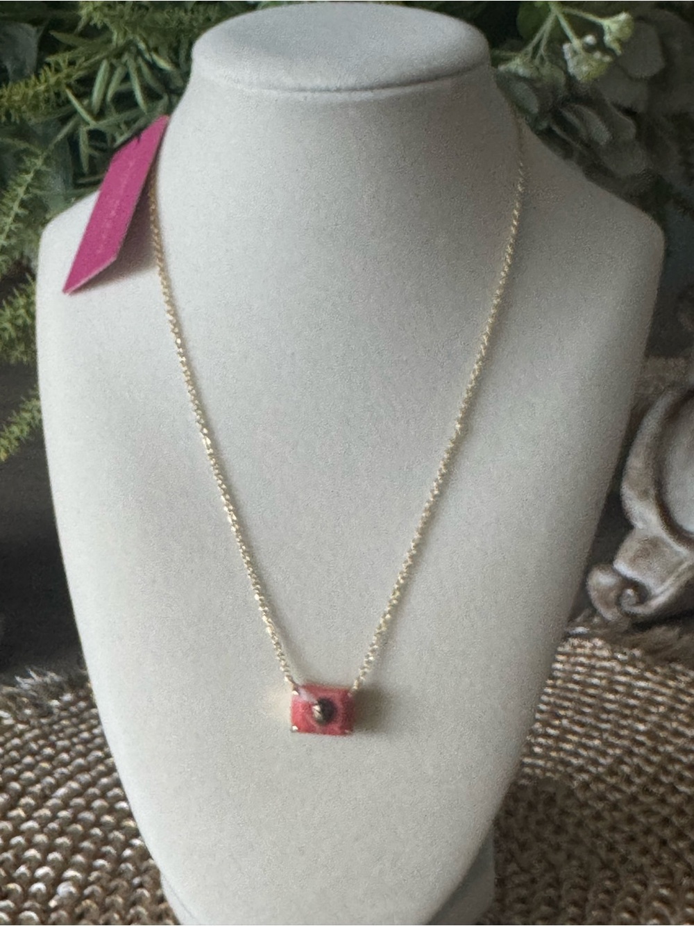 NWT Kurt Geiger Necklace with Pink Square Purse Pendant with Dusty - Authentic